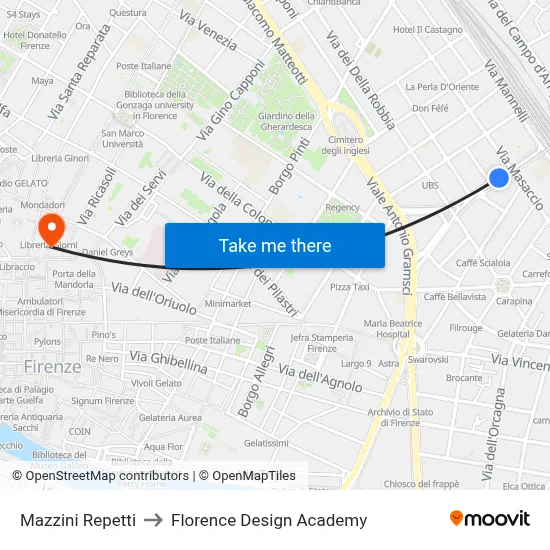 Mazzini Repetti to Florence Design Academy map