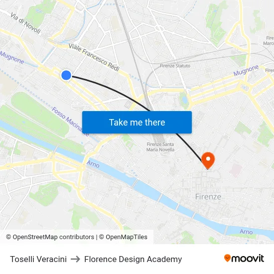 Toselli Veracini to Florence Design Academy map