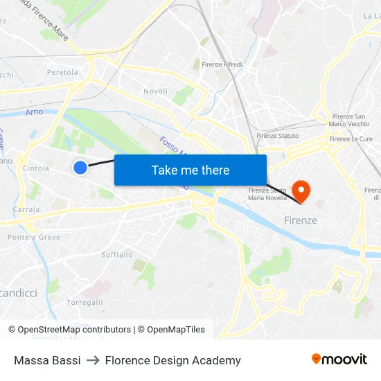 Massa Bassi to Florence Design Academy map