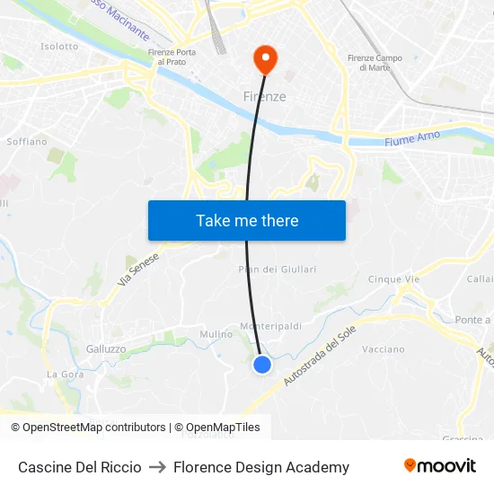 Cascine Del Riccio to Florence Design Academy map