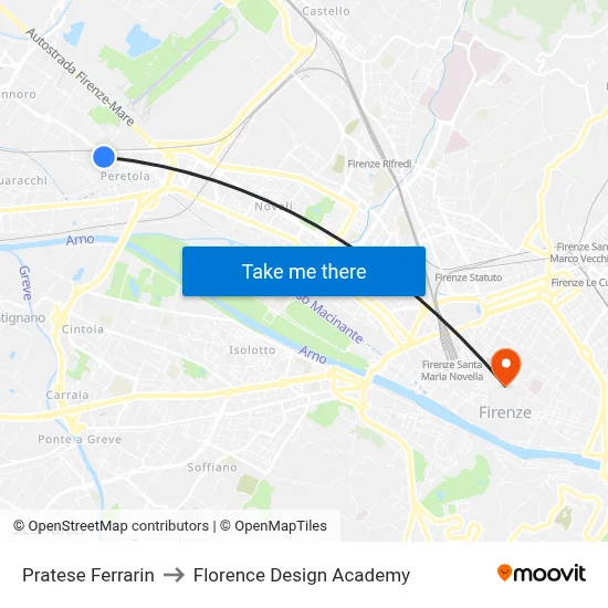 Pratese Ferrarin to Florence Design Academy map