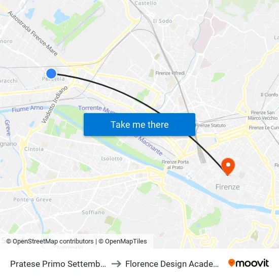 Pratese Primo Settembre to Florence Design Academy map