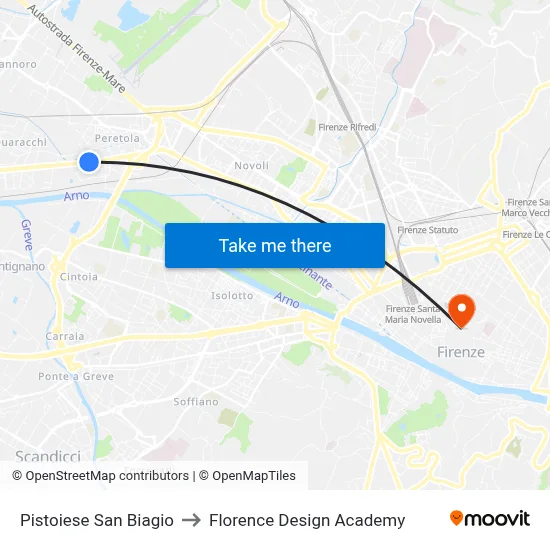 Pistoiese San Biagio to Florence Design Academy map