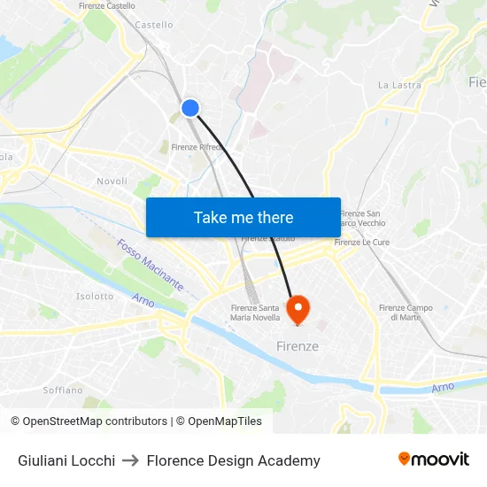 Giuliani Locchi to Florence Design Academy map