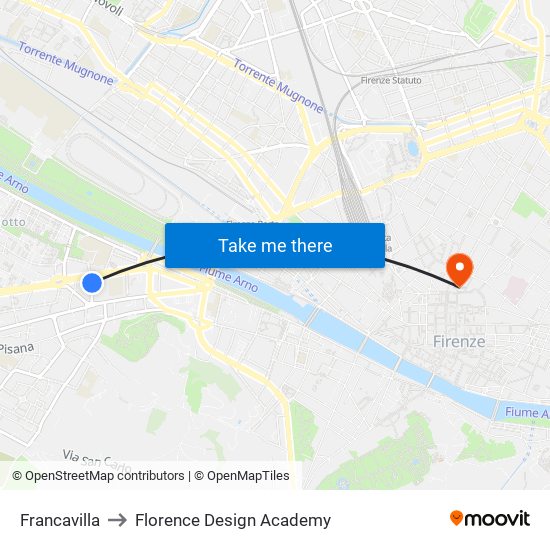 Francavilla to Florence Design Academy map