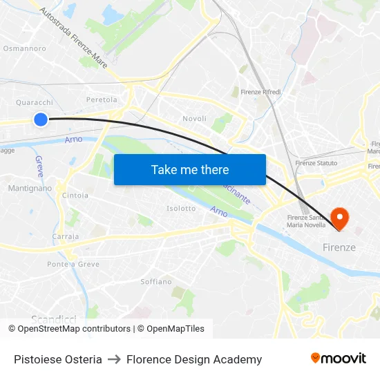Pistoiese Tavern to Florence Design Academy map