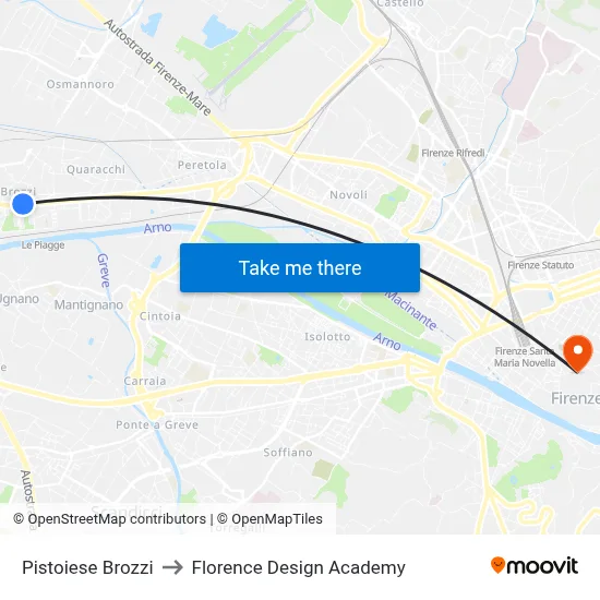 Pistoiese Brozzi to Florence Design Academy map