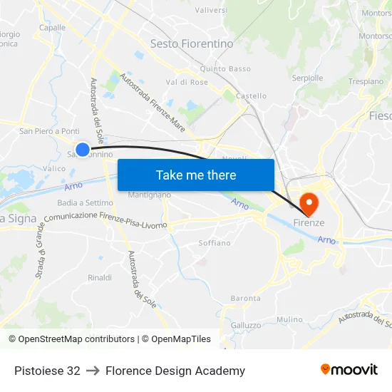 Pistoiese 32 to Florence Design Academy map