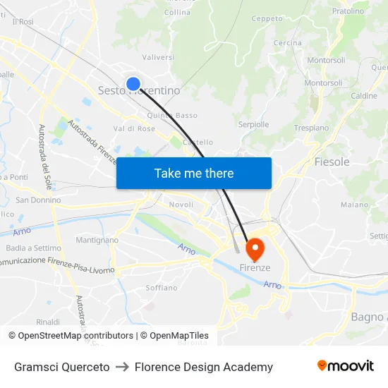 Gramsci Querceto to Florence Design Academy map