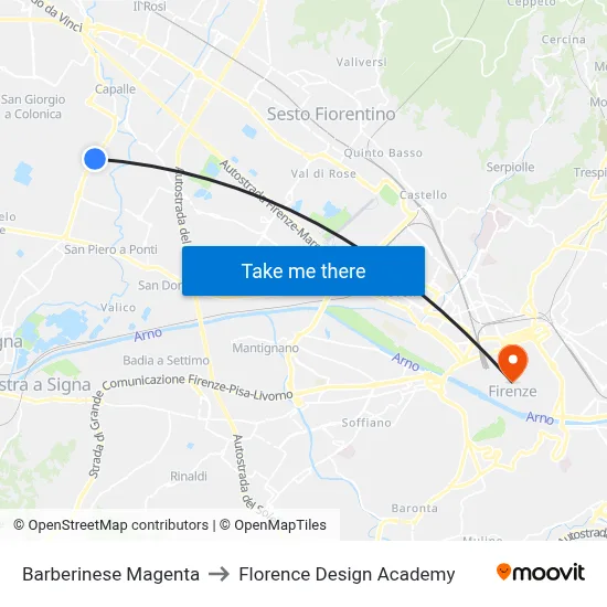 Barberinese Magenta to Florence Design Academy map