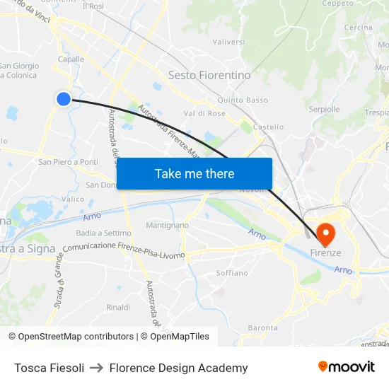 Tosca Fiesoli to Florence Design Academy map
