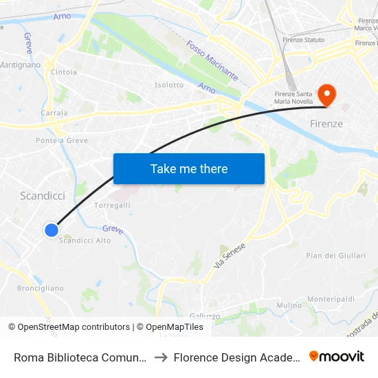 Rome Municipal Library to Florence Design Academy map