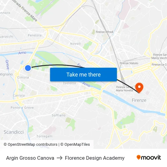 Argin Grosso Canova to Florence Design Academy map