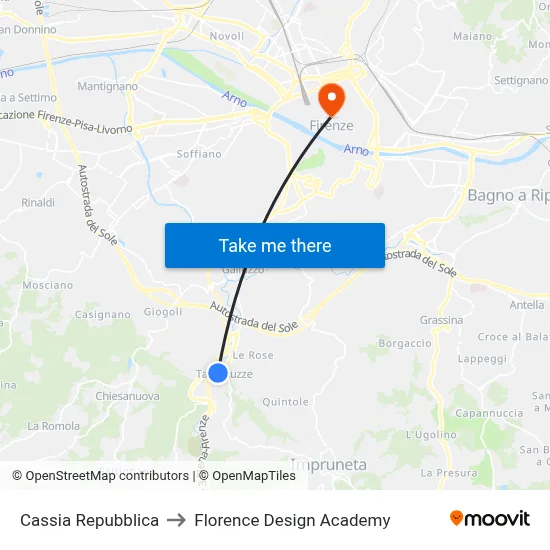 Cassia Repubblica to Florence Design Academy map