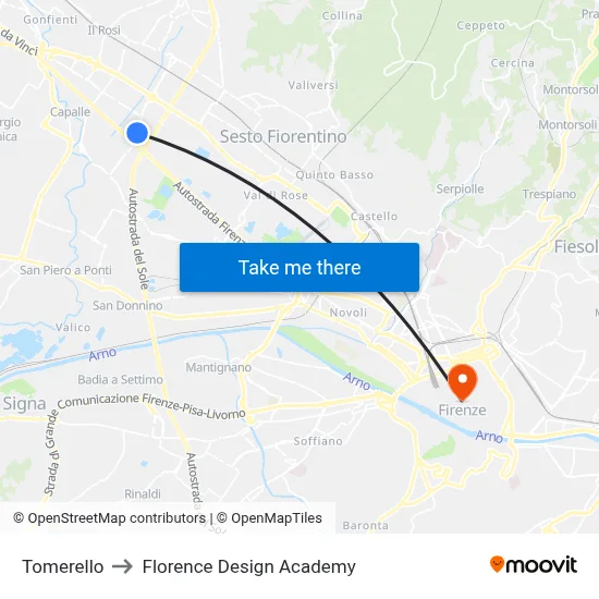 Tomerello to Florence Design Academy map