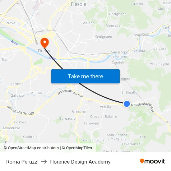 Roma Peruzzi to Florence Design Academy map