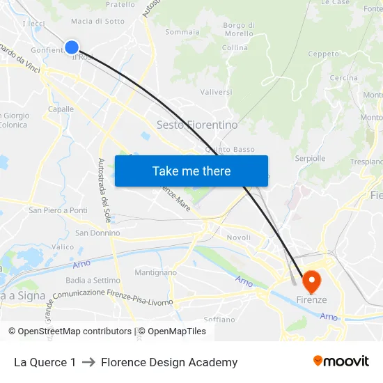 Prato La Querce to Florence Design Academy map