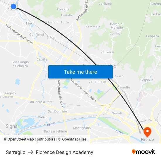 Serraglio to Florence Design Academy map