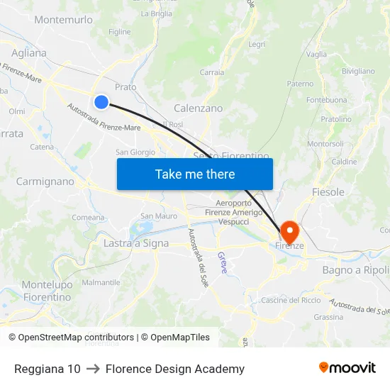 Reggiana 10 to Florence Design Academy map
