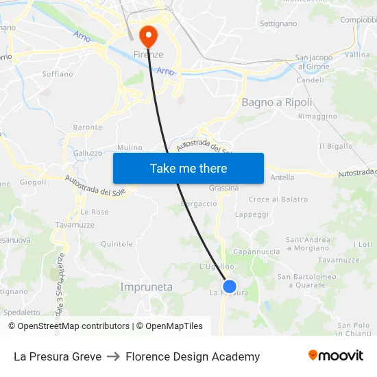 La Presura Greve to Florence Design Academy map