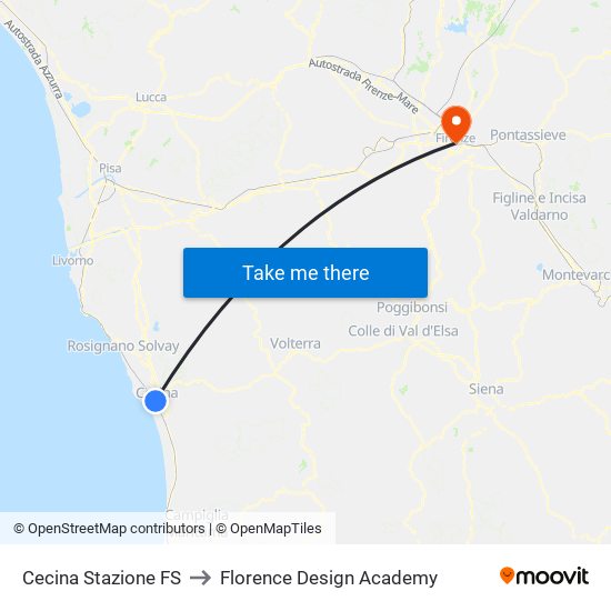 Cecina Stazione FS to Florence Design Academy map