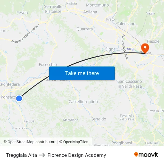 Upper Treggiaia to Florence Design Academy map