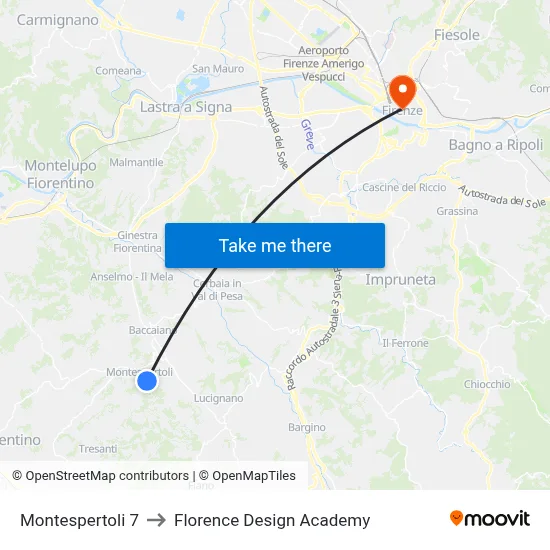Montespertoli 7 to Florence Design Academy map
