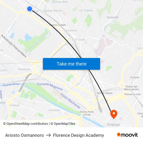 Ariosto Osmannoro to Florence Design Academy map