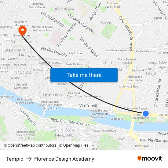 Tempio to Florence Design Academy map