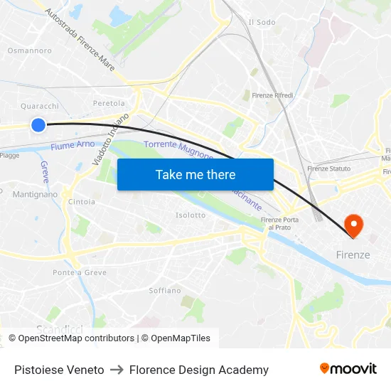 Pistoiese Veneto to Florence Design Academy map