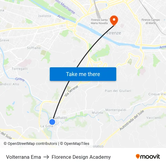 Volterrana Ema to Florence Design Academy map