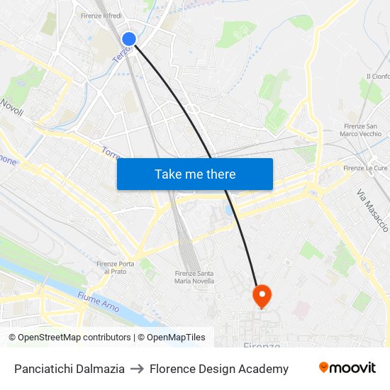 Panciatichi Dalmazia to Florence Design Academy map