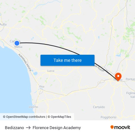 Bedizzano to Florence Design Academy map