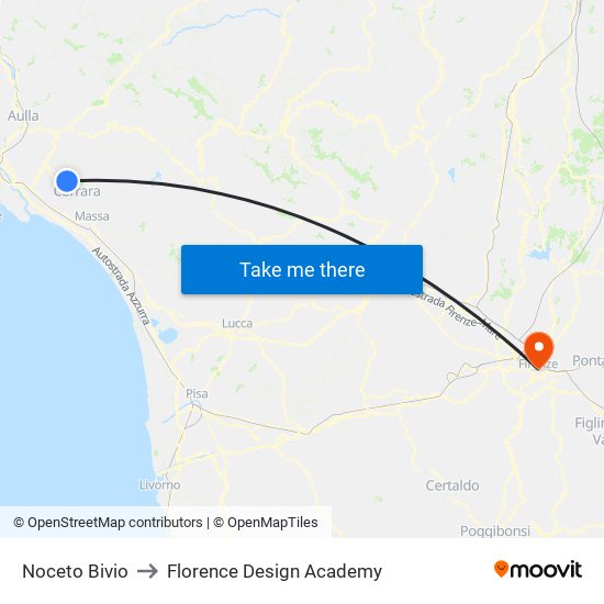 Noceto Bivio to Florence Design Academy map