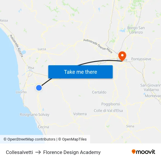 Collesalvetti to Florence Design Academy map