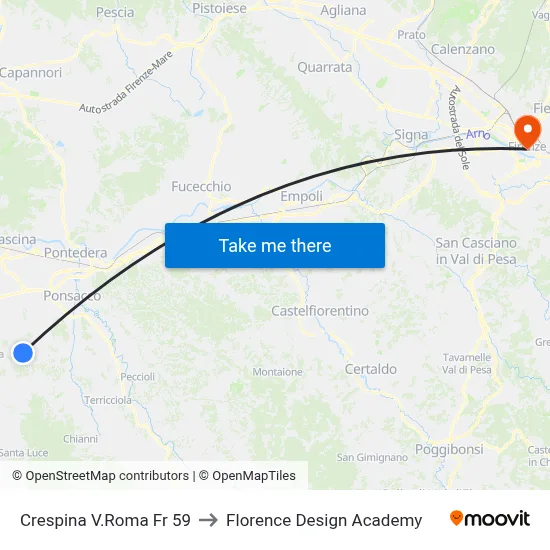 Crespina Via Roma 59 to Florence Design Academy map