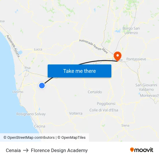 Cenaia to Florence Design Academy map