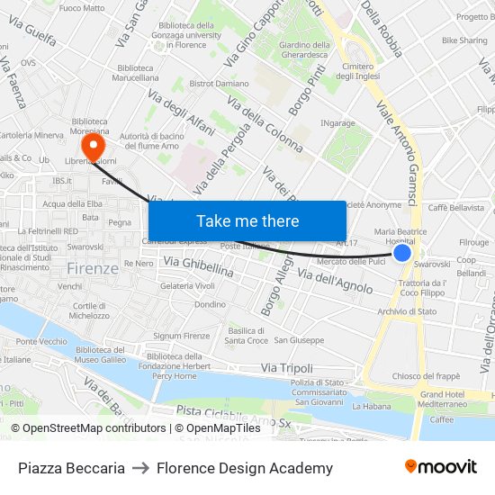 Piazza Beccaria to Florence Design Academy map