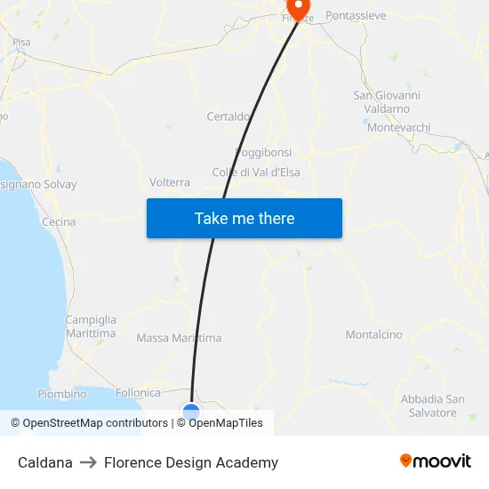 Caldana to Florence Design Academy map