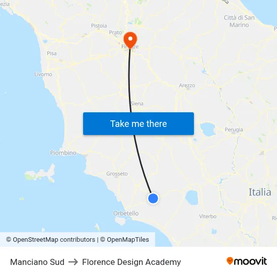 Manciano South to Florence Design Academy map
