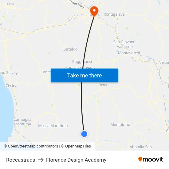 Roccastrada to Florence Design Academy map