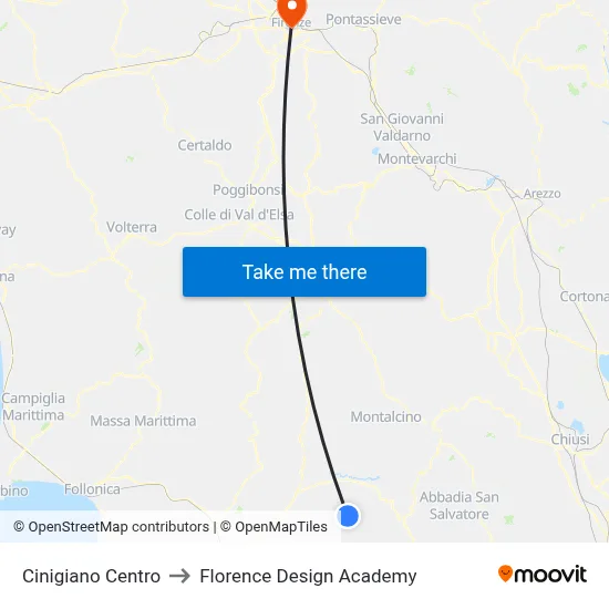 Cinigiano Center to Florence Design Academy map