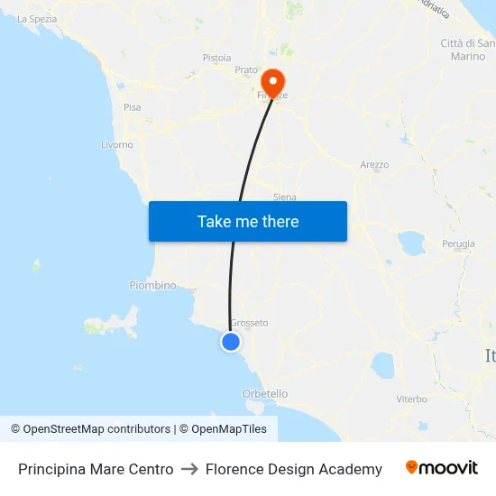 Principina Mare Center to Florence Design Academy map