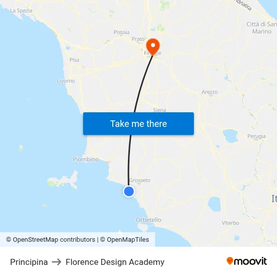 Principina to Florence Design Academy map