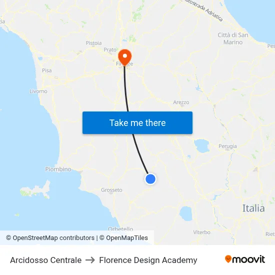 Arcidosso Central to Florence Design Academy map