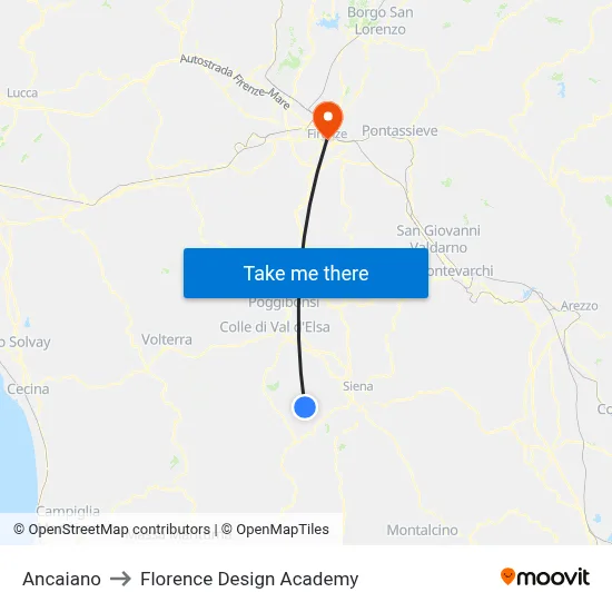Ancaiano to Florence Design Academy map