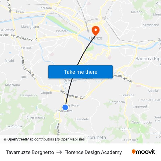 Tavarnuzze Borghetto to Florence Design Academy map