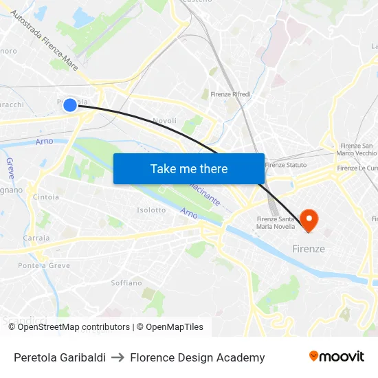 Peretola Garibaldi to Florence Design Academy map