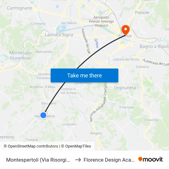 Montespertoli (Risorgimento Street) to Florence Design Academy map