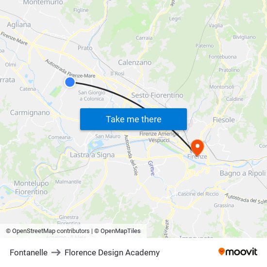 Fontanelle to Florence Design Academy map